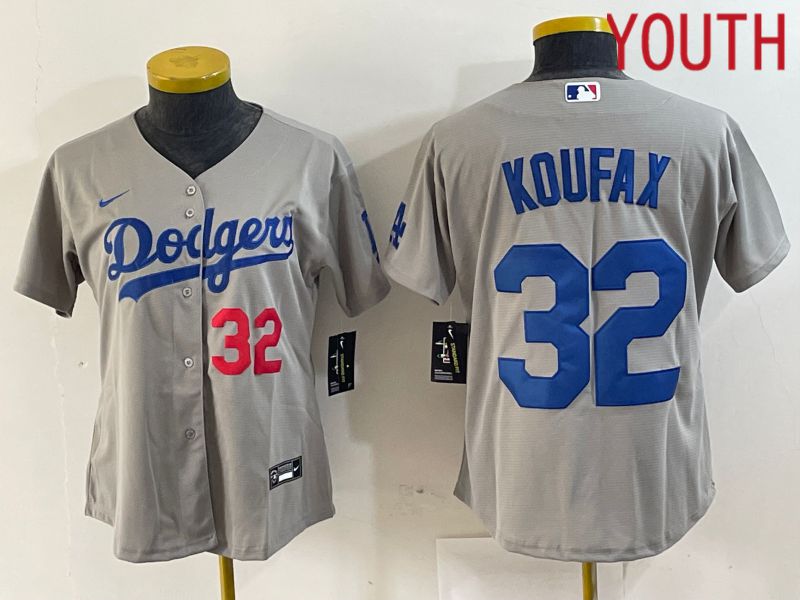 Youth Los Angeles Dodgers 32 Koufax Grey Game Nike 2024 MLB Jersey style 4